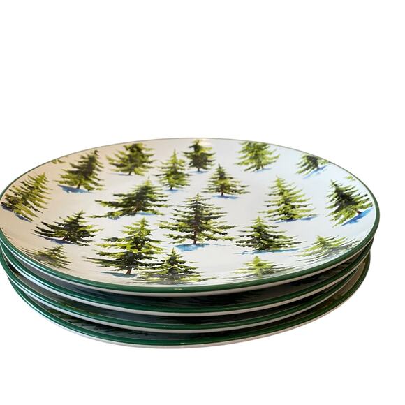 Global Design Christmas 10.5in Dinner Plates Set of 4 Holiday Pine Trees in Snow - Picture 11 of 13